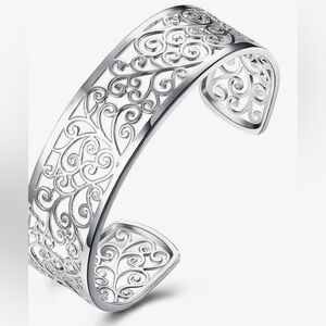 Sterling Silver Bangle Filigree Cuff Bracelet, 925 Sterling Silver NEW